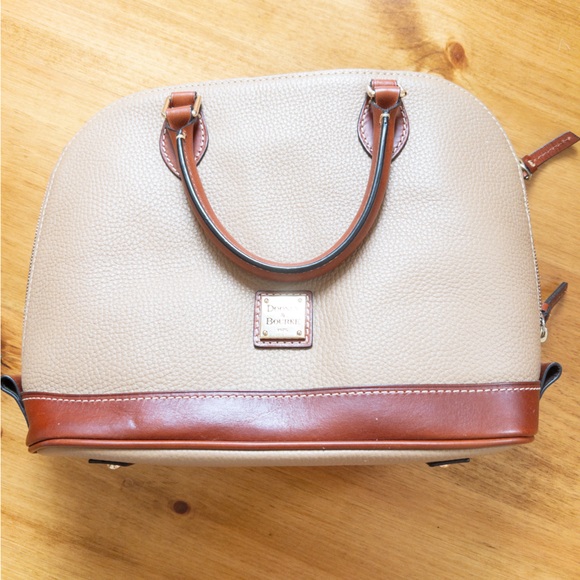 Dooney & Bourke Pebbled Grain Leather Zip Zip Satchel Handbag Taupe - Picture 2 of 5